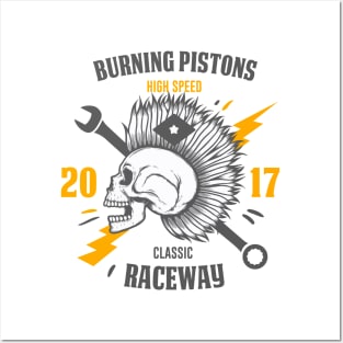 burning pistons skull classic raceway Posters and Art